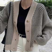 Load image into Gallery viewer, Aachoae Knitted Striped Cardigan Sweater Women Fashion Patchwork Top Spring 2020 Long Sleeve Casual Outwears V Neck Buttons Coat
